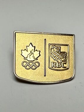 Vintage Olympic Team Canada RBC Lapel Pin Gold Tone Maple Leaf Rings